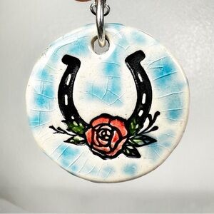 Surly-Ramics Lucky Horseshoe Ceramic Pendant and Silver Chain